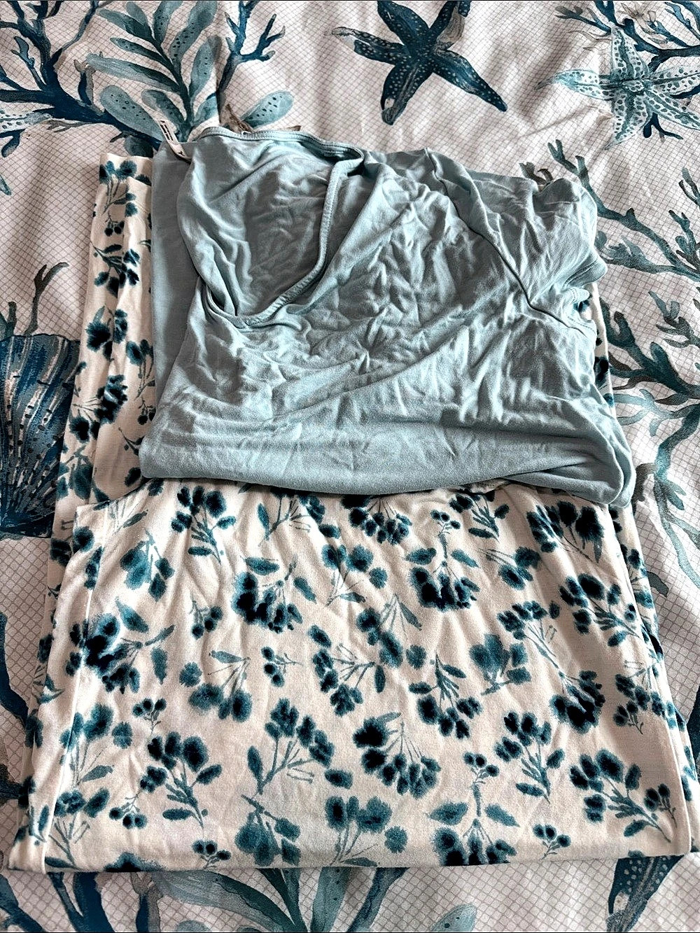 Soma Cool Nights Floral Pajama Set in Blue & White Size XL